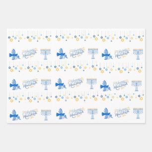 Hanukkah theme gift wrapping paper sheet