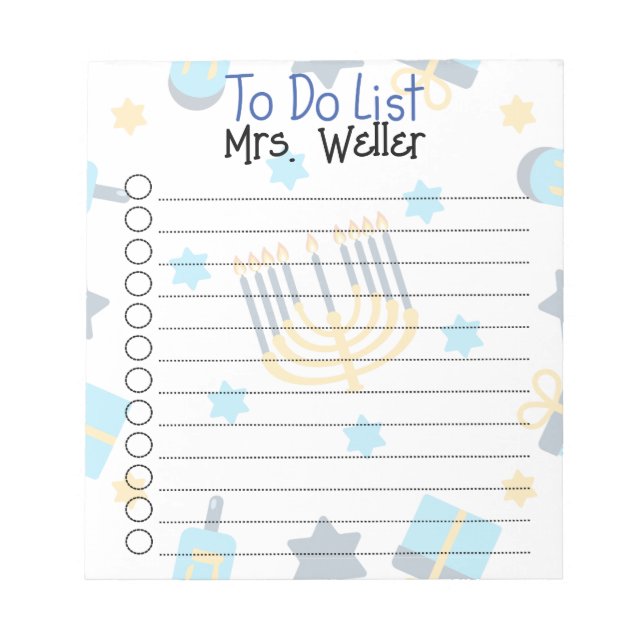 Hanukkah Themed Personalised To-do list Notepad (Front)