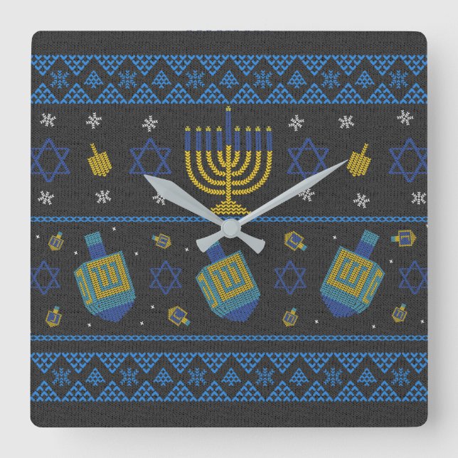hanukkah- throw pillow square wall clock (Front)