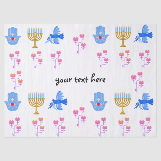 Hanukkah tissue Paper – Menorah, Hamsa, Dove (Front)