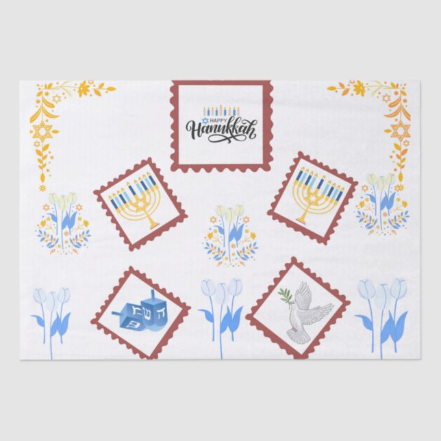 Hanukkah Tissue Paper – Postage Stamp Style (Front)
