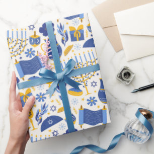 Hanukkah Torah Dreidel Star of David Menorah Gift  Wrapping Paper