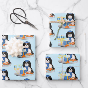 Hanukkah Tri-Coloured Cavalier King Charles Spanie Wrapping Paper Sheet
