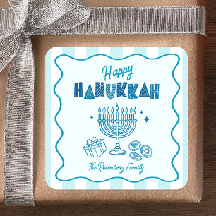 Hanukkah Turquoise Fun Typography Doodles Stripes Square Sticker
