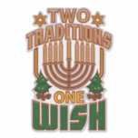 Hanukkah Two Traditions One Wish Christmukkah<br><div class="desc">Hanukkah best wishes with this cool and cute Two Traditions One Wish sticker featuring the Star of David,  Christmas trees and a menorah.</div>