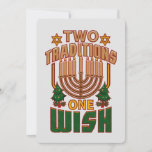 Hanukkah Two Traditions One Wish Christmukkah Holiday Card<br><div class="desc">Hanukkah best wishes with this cool and cute Two Traditions One Wish card featuring the Star of David,  Christmas trees and a menorah. Customise the message on the back by clicking on the "Personalise" link above</div>