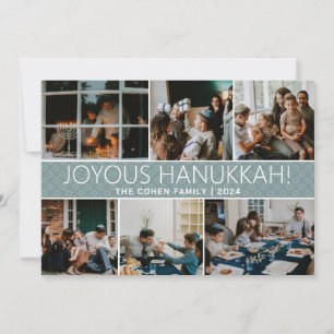 Hanukkah Typography Blue family photo Collage Holiday Card