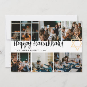 Hanukkah Typography Blue family photo Collage Holiday Card