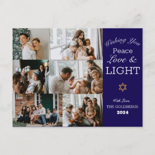 Hanukkah Typography Blue family photo Collage Holiday Postcard