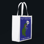 Hanukkah Tyrannosaurus Rex Dinosaur Reusable Grocery Bag<br><div class="desc">A green Tyrannosaurus Rex Dinosaur holds a menorah and says "Roar!" against a blue background on a reusable Hanukkah themed bag. ALL the text can be customised to fit your needs!</div>