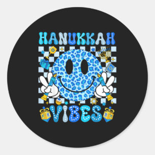 Hanukkah Vibes Groovy Smile Face Jewish Holiday Ch Classic Round Sticker