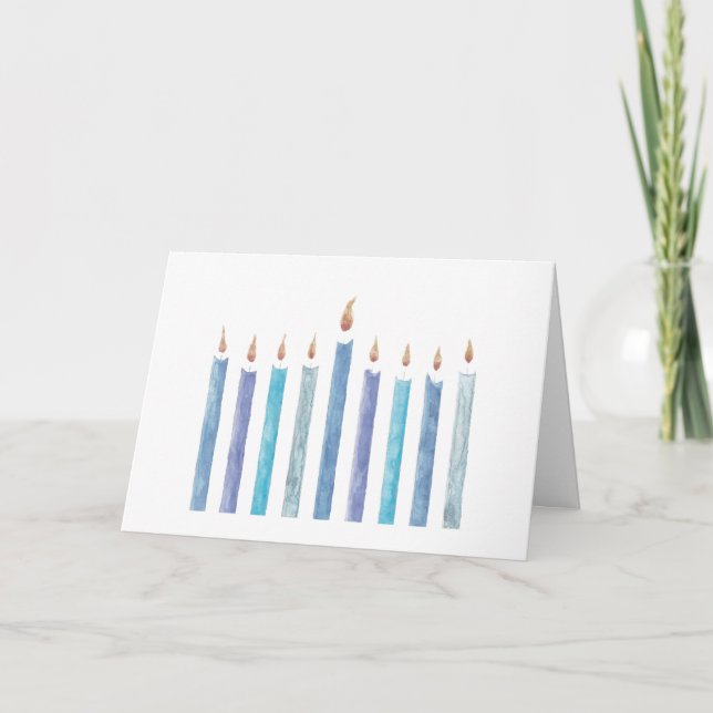 Hanukkah Watercolor Candle Folded Greeting Card (Front)