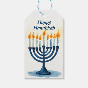 Hanukkah watercolor Menorah Light Gift Tags