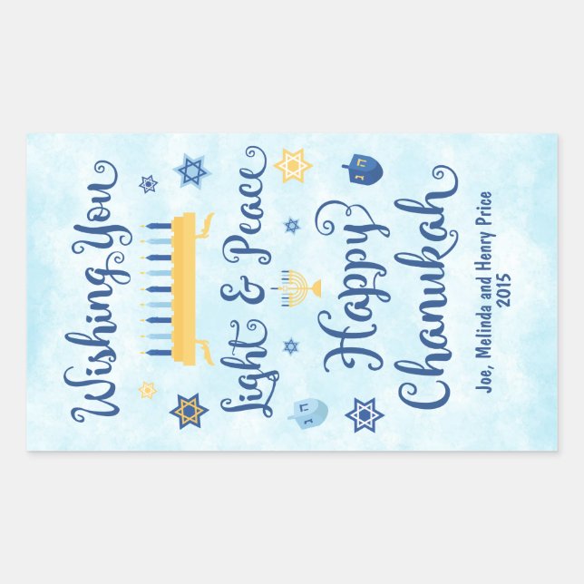 Hanukkah Whimsical Light and Peace Rectangular Sticker (Front)