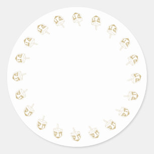 Hanukkah white and gold Dreidel border blank cute Classic Round Sticker
