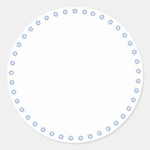 Hanukkah white blue Magen David border blank Classic Round Sticker