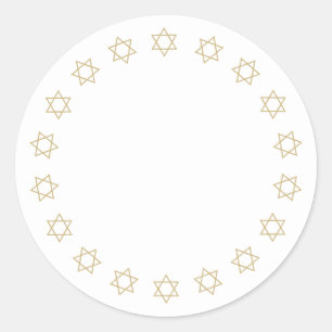 Hanukkah white gold Stars of David border blank Classic Round Sticker