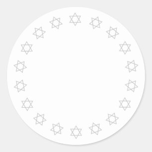Hanukkah white grey Stars of David border blank Classic Round Sticker