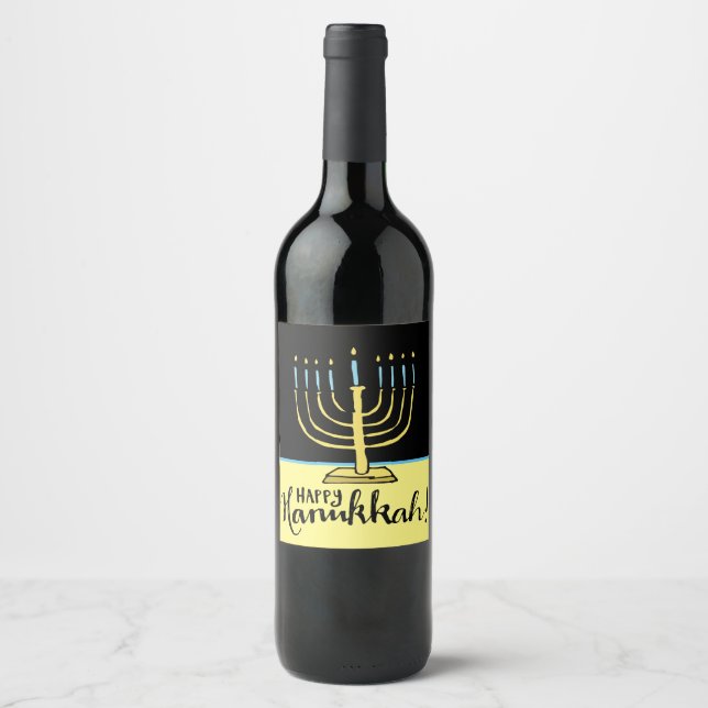 Hanukkah  with Candle  Wine Label (Front)