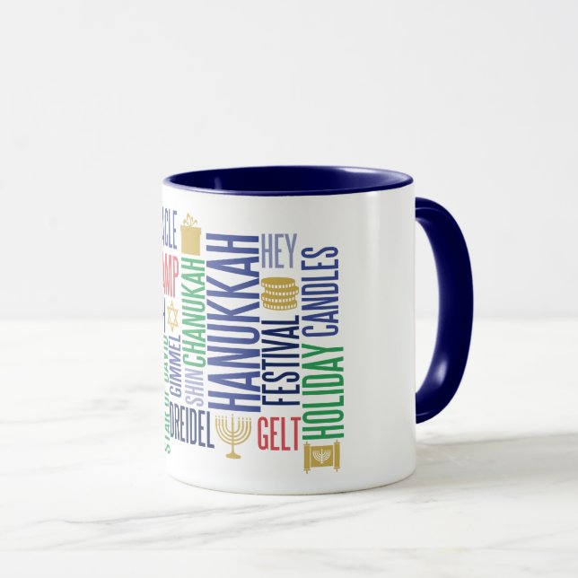 Hanukkah Words Holiday Coffee Mug (Front Right)