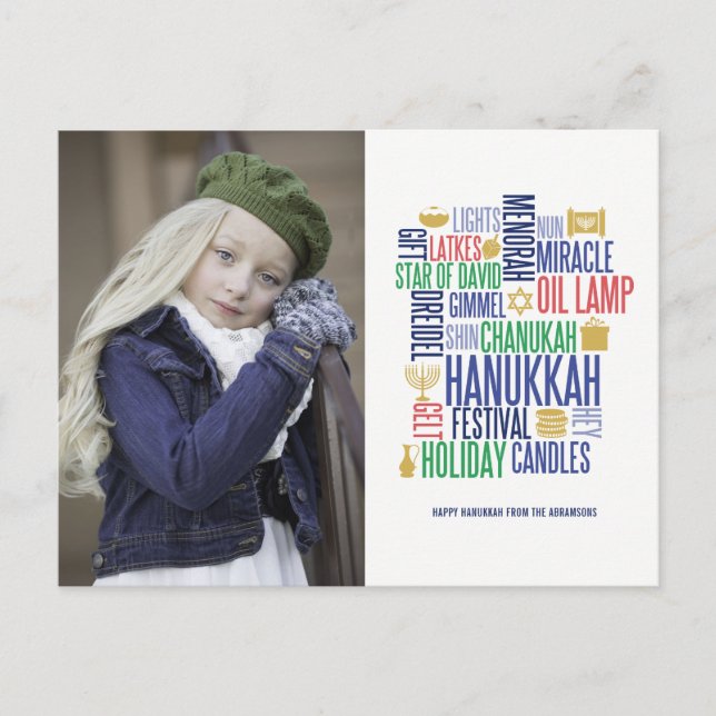 Hanukkah Words Holiday Photo Postcard (Front)