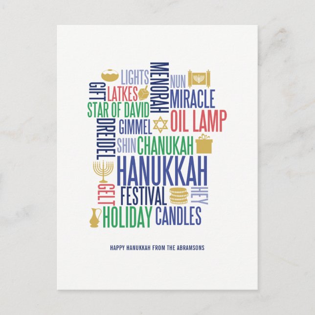 Hanukkah Words Holiday Postcard (Front)