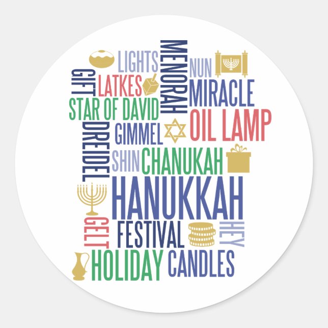 Hanukkah Words Holiday Round Stickers (Front)