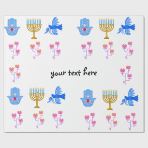 Hanukkah Wrapping Paper – Menorah, Hamsa, Dove