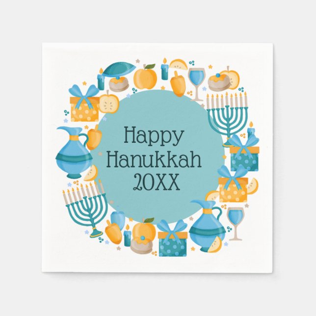 Hanukkah Wreath Blue Napkin (Front)