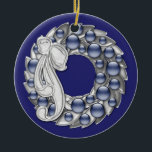 Hanukkah Wreath Ceramic Tree Decoration<br><div class="desc">Hanging ornament Jewish Hanukkah ceramic decoration.. wreath in blue silver and white.. greetings card and postage in store .. decorations by Ricaso</div>