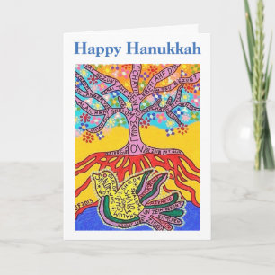Hanukkah Yiddish Spiritual Language of Peace Tree Card