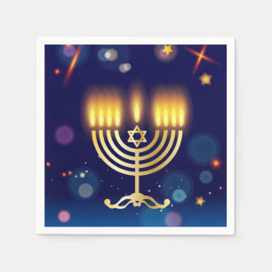 Hanukkiah Happy Hanukkah Jewish Gold Menorah Napkin