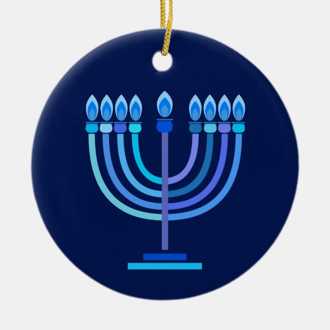 Hanukkiah Happy Hanukkah Jewish Holiday Menorah Ceramic Ornament (Front)