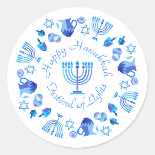 Hanukkiah Happy Hanukkah Jewish Holiday Menorah Classic Round Sticker