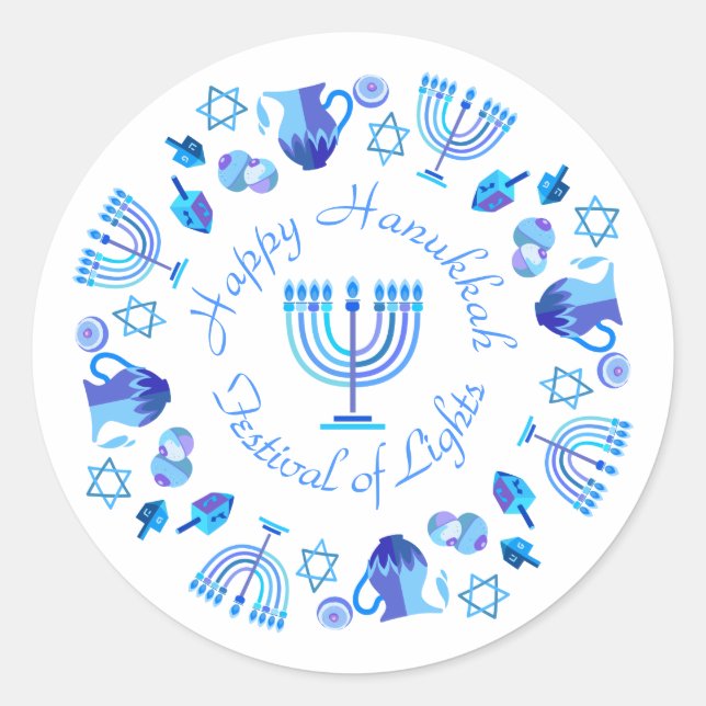 Hanukkiah Happy Hanukkah Jewish Holiday Menorah Classic Round Sticker (Front)