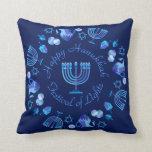 Hanukkiah Happy Hanukkah Jewish Holiday Menorah Cushion<br><div class="desc">Hanukkiah Symbol. Happy Hanukkah Party Jewish Holiday Blue Menorah. Jewish Holiday Chanukkah Decoration with traditional Chanuka decorative symbol - Navy Blue colour hanukkiah menorah, candlestick with candles, star of David and neon blue glowing lights illustration. Hanukkah Festival of lights Event Decoration. Jerusalem, Israel. Home > Home Décor > Pillows &...</div>