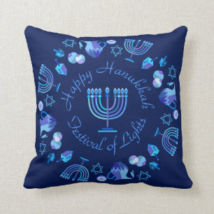 Hanukkiah Happy Hanukkah Jewish Holiday Menorah Cushion