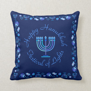 Hanukkiah Happy Hanukkah Jewish Holiday Menorah Cushion