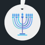 Hanukkiah Happy Hanukkah Jewish Holiday Menorah Ornament<br><div class="desc">Hanukkiah Symbol. Happy Hanukkah Party Jewish Holiday Blue Menorah. Jewish Holiday Chanukkah Decoration with traditional Chanuka decorative symbol - Navy Blue colour hanukkiah menorah, candlestick with candles, star of David and neon blue glowing lights illustration. Hanukkah Festival of lights Event Decoration. Jerusalem, Israel. Home > Home Décor > Christmas Décor...</div>