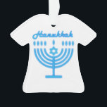 Hanukkiah Happy Hanukkah Jewish Holiday Menorah Ornament<br><div class="desc">Hanukkiah Symbol. Happy Hanukkah Party Jewish Holiday Blue Menorah. Jewish Holiday Chanukkah Decoration with traditional Chanuka decorative symbol - Navy Blue colour hanukkiah menorah, candlestick with candles, star of David and neon blue glowing lights illustration. Hanukkah Festival of lights Event Decoration. Jerusalem, Israel. Home > Home Décor > Christmas Décor...</div>