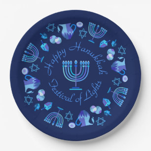 Hanukkiah Happy Hanukkah Jewish Holiday Menorah Paper Plate
