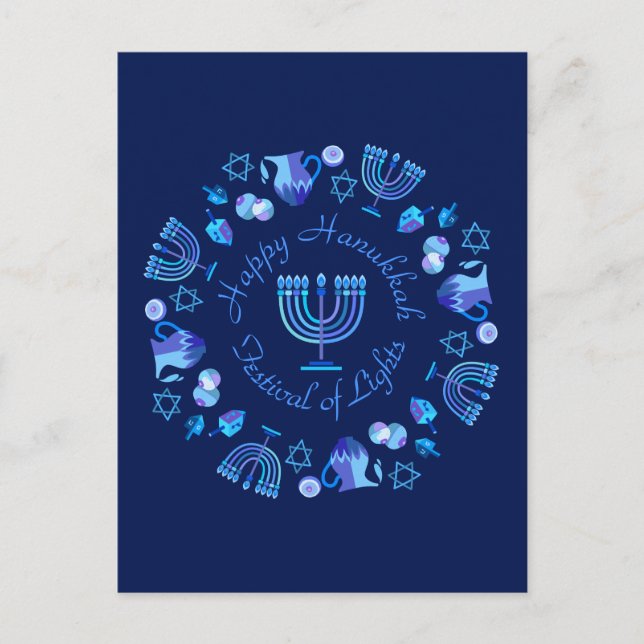 Hanukkiah Happy Hanukkah Jewish Holiday Menorah Postcard (Front)
