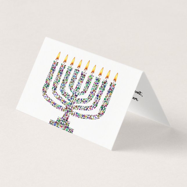 Hanukkiah made with Gemstones Folded Card (Front)