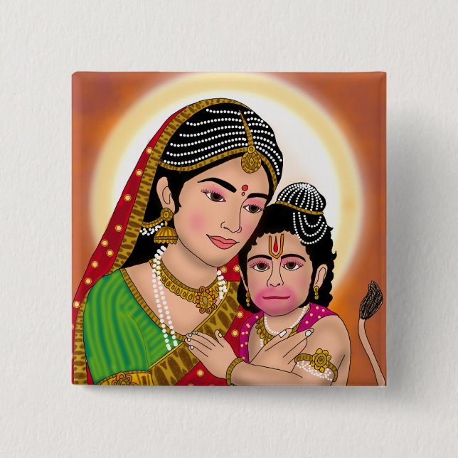 Hanuman & Anjana Mata Button (Front)