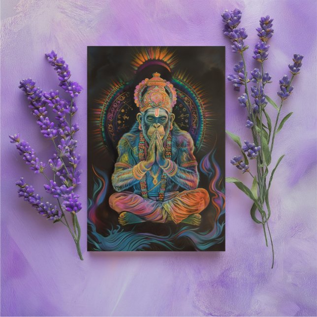 Hanuman Meditating Rainbow Black Portrait Painting Postcard (Creator Uploaded)
