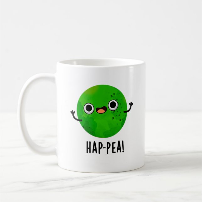 Hap-pea Funny Happy Pea Pun Coffee Mug (Left)