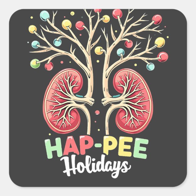 Hap-Pee Holidays Dialysis Kidney Awareness Xmas Square Sticker (Front)