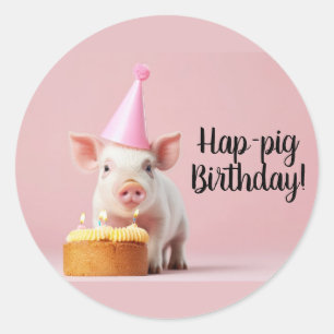 Hap-pig Birthday! Classic Round Sticker