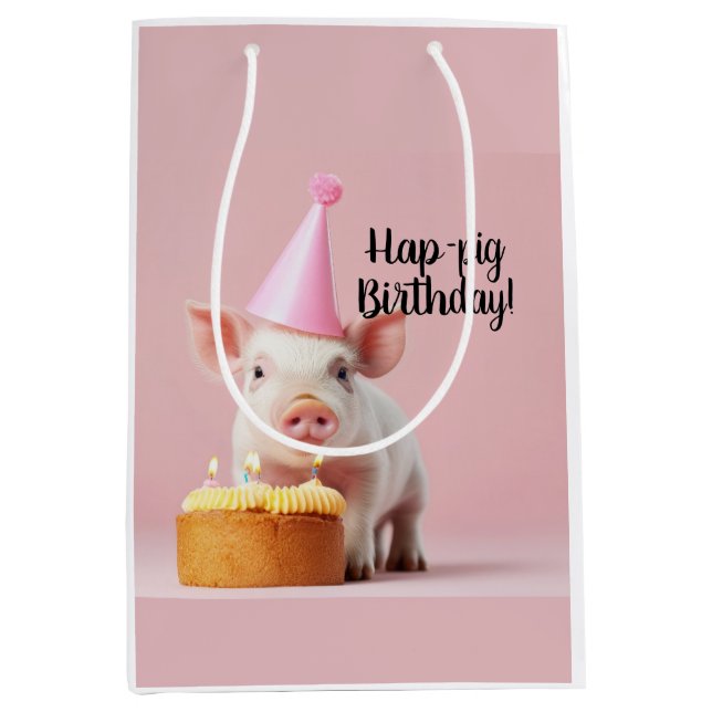Hap-pig Birthday! Medium Gift Bag (Front)