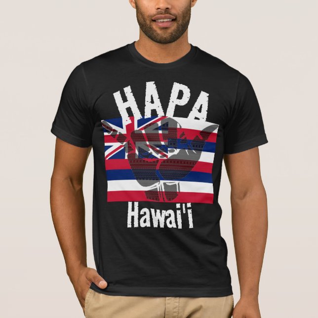 HAPA HAWAII HI Flag TRIBAL SHAKA BG Wht T-Shirt (Front)